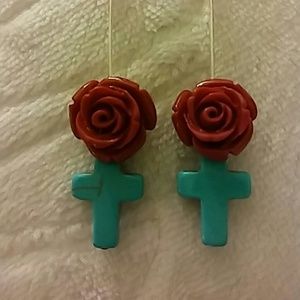 🌹Rose & Cross Dangle Earrings